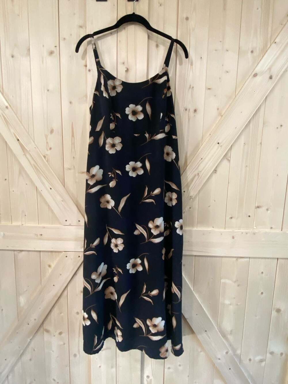 Vintage 90s Y2K Navy Floral Silky Maxi Slip Dress by Fashion Bug size small